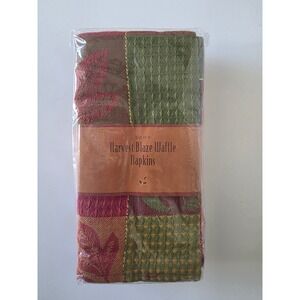 Linens n Things Harvest Blaze Waffle Napkins Set of 4 Fall Leaf Metallic Lurex